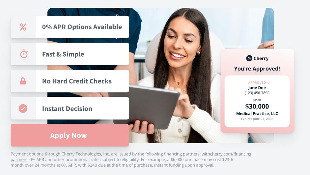 Cherry financing . 0% APR options, fast and simple, no hard credit check, instant decision